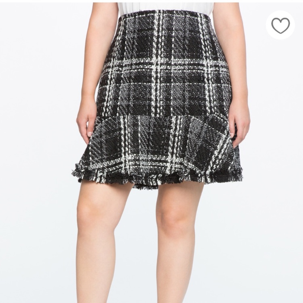 B&w Tweed Fit and Flare Skirt with Frayed Hem